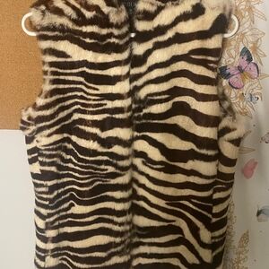 Lafayette 148 New York Faux Fur Zebra-Stripe Vest in Cream & Brown